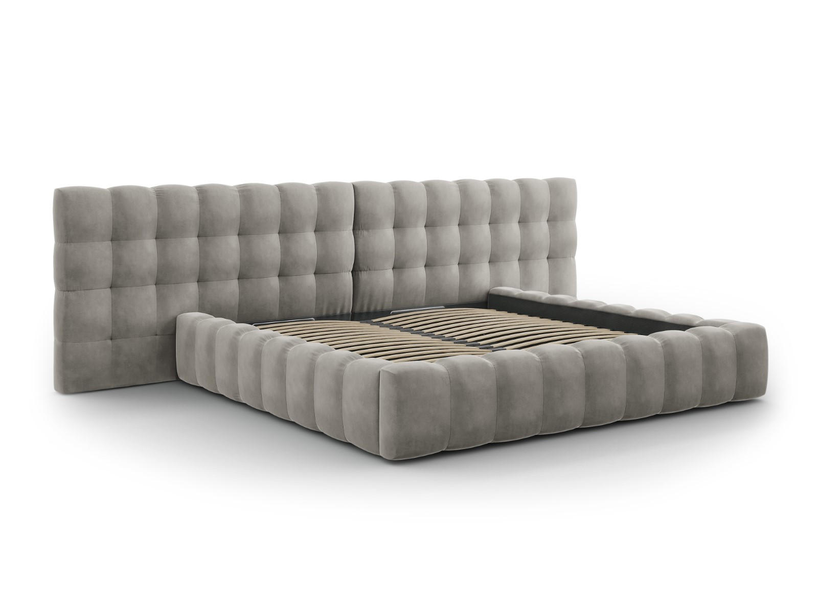BETT mit Bettkasten und Doppelkopfteil Mamaia aus Samt hellgrau 200x200cm - Hellgrau, Textil (200/200cm) - Micadoni