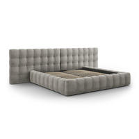 BETT mit Bettkasten und Doppelkopfteil Mamaia aus Samt hellgrau 200x200cm - Hellgrau, Textil (200/200cm) - Micadoni