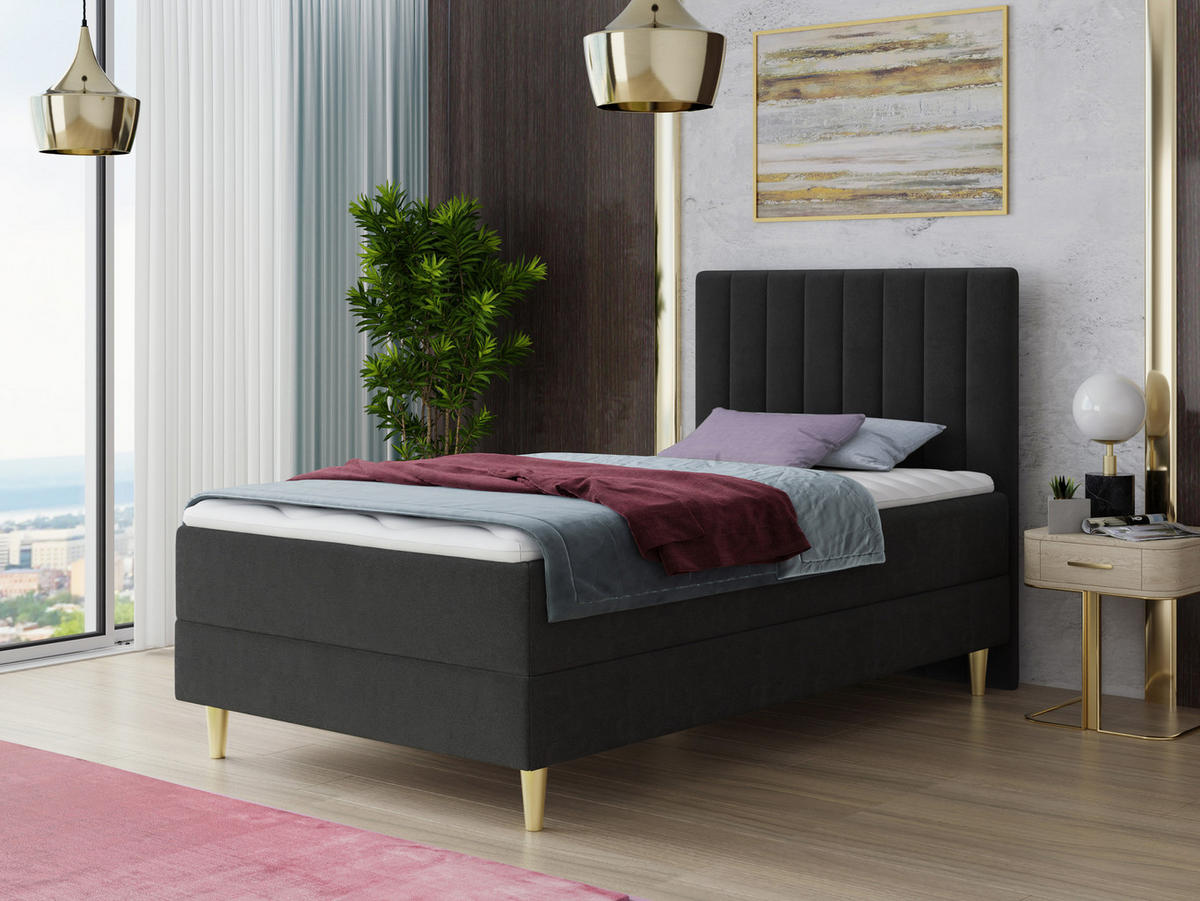 BOXBETT Gold Mini - 100x200 - Schwarz (Manila 18, Velvet) - Gelb/Schwarz, Holz/Holzwerkstoff (100/200cm) - Sofnet