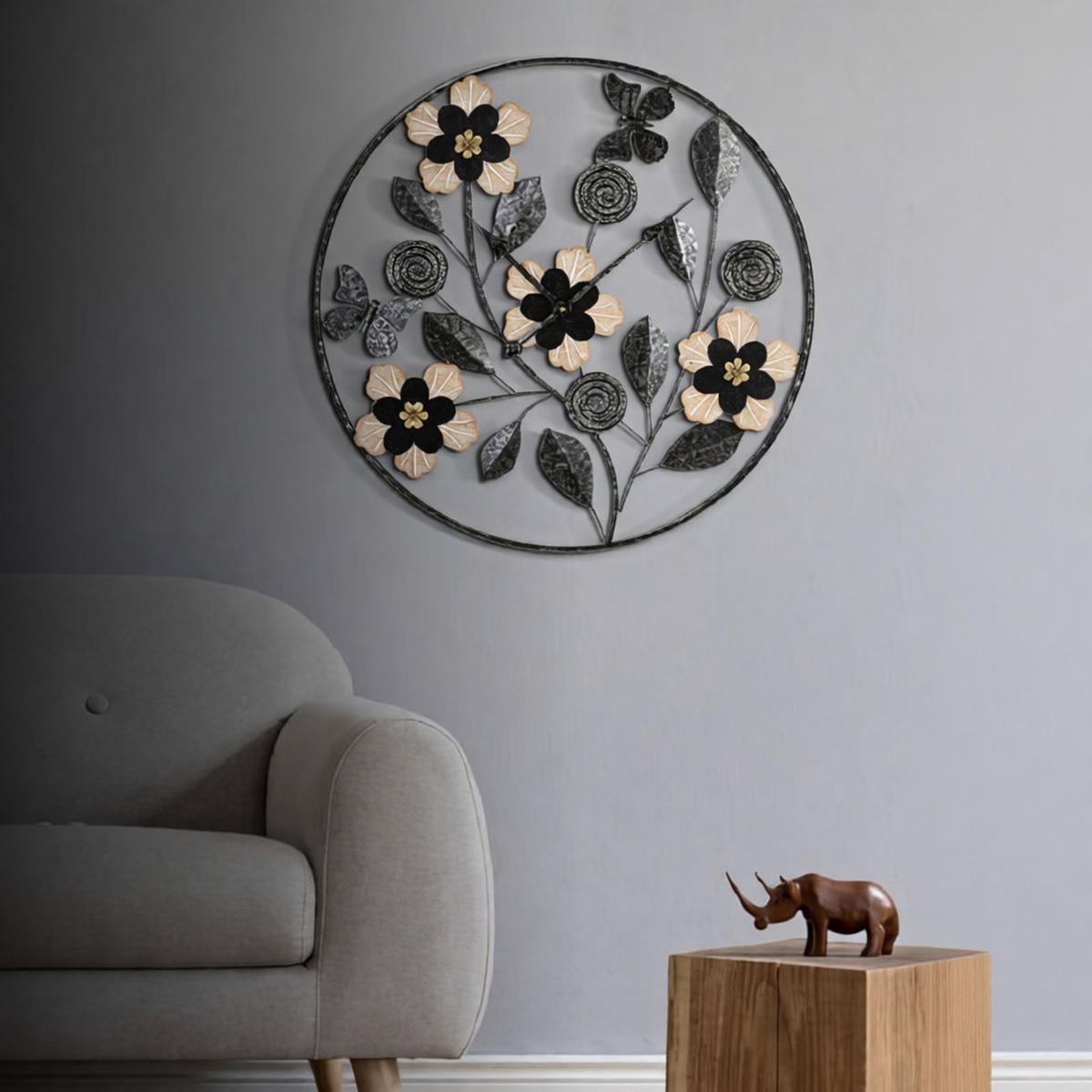 WANDUHR Divaker, braun und schwarz, Eisen und MDF, 67 x 5,5 x 67 cm - Schwarz/Braun, Holzwerkstoff/Metall (67/67/5.5cm) - Mauro Ferretti