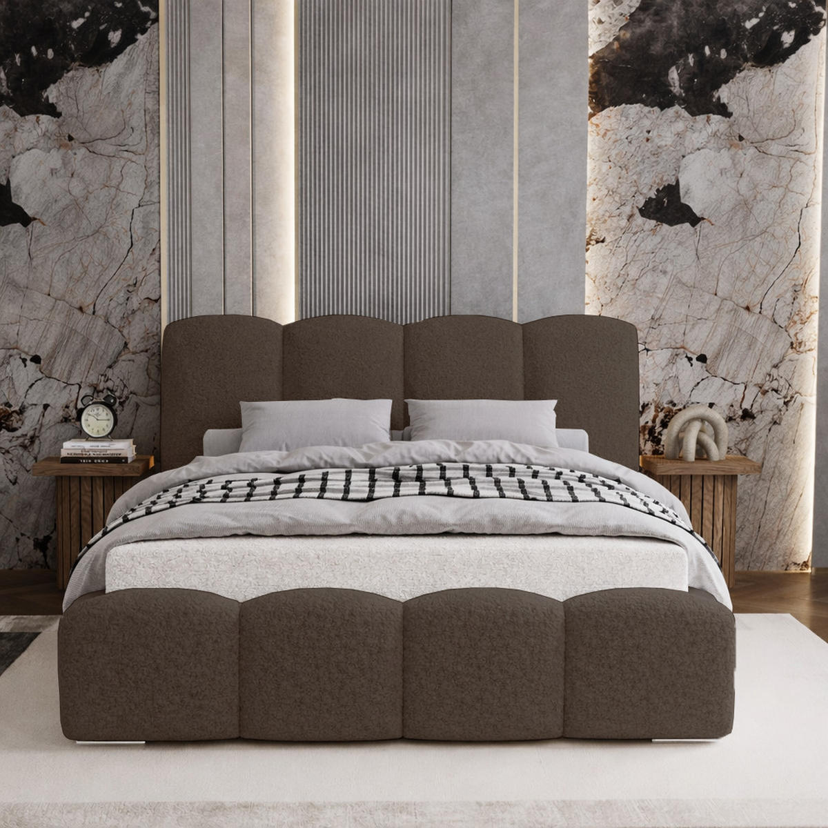 POLSTERBETT 160x200 cm Zenna Boucle mit Bettkasten, Lattenrost, Braun - Braun, Holz/Textil (160/200cm) - Emporius