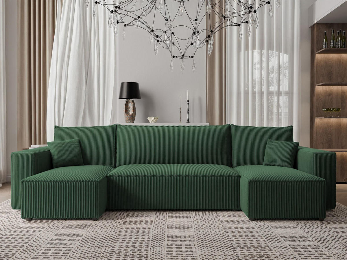 WOHNLANDSCHAFT Adara Schlaffunktion - Grün, Holzwerkstoff/Textil (312/83/145cm) - Fun Möbel