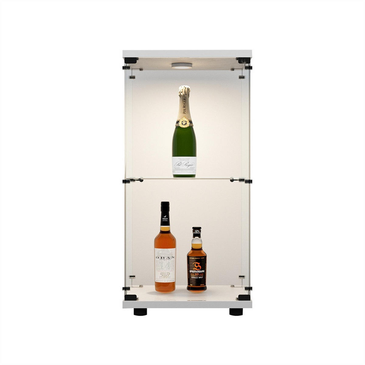 VITRINE - Glasvitrine mit 1 Tür und 2 Ebenen - integrierte LED-Spot-Beleuchtung - Weiße Decken- und Bodenplatte - Weiß, Glas (40.35/86.2/36.5cm) - DELFA