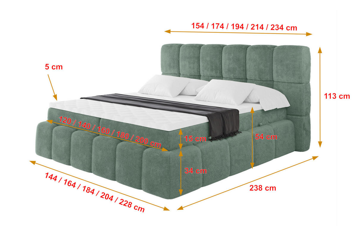 BOXBETT - AURI-H3 - 200x200 Salbeigrün Lapitt - Salbeigrün, Holzwerkstoff (200/200cm) - ALTDECOR