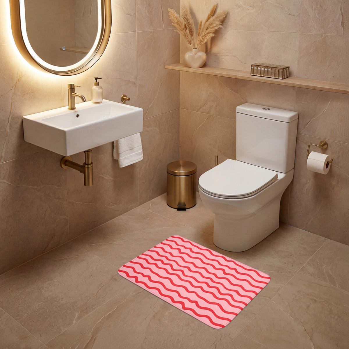 WC PŘEDLOŽKA Hravé - Vzor - Červená 60x40 cm - růžová, textil/plast (60/1cm) - OnlyWow