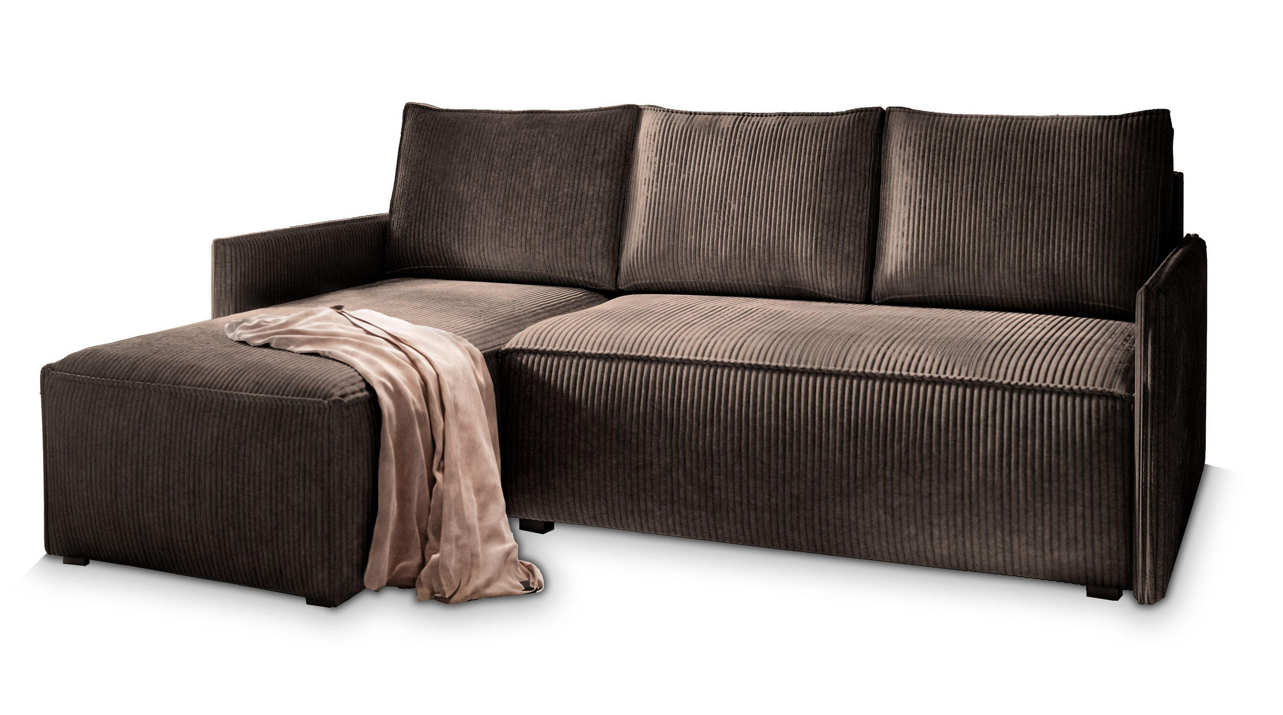 ROHOVÁ SEDAČKA PERUSI hnědá - šedá/hnědá, dřevo/textil (206/143cm) - MASSENO