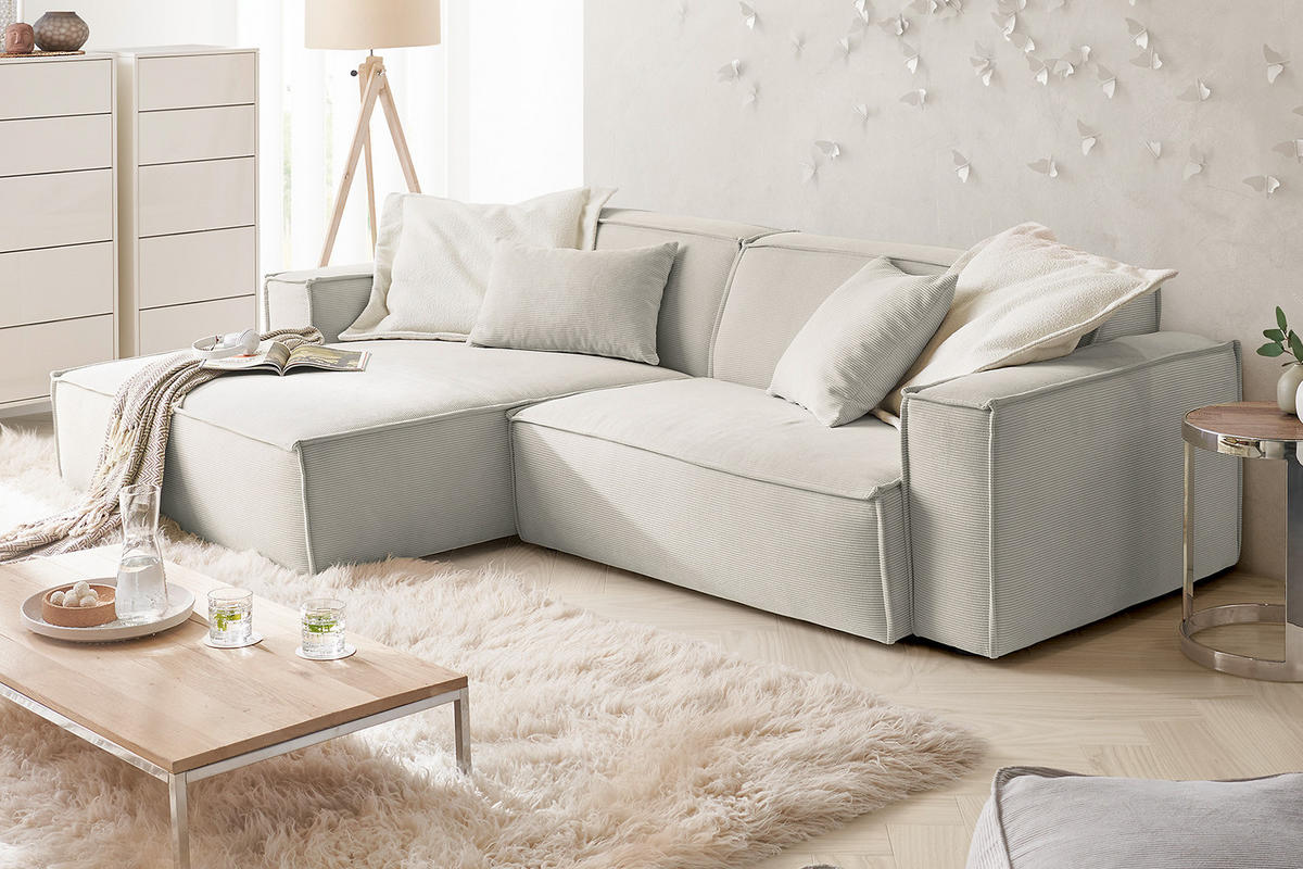 ECKSOFA SAMU Silber Cord - Silberfarben/Schwarz, Textil (276/168cm) - KAWOLA