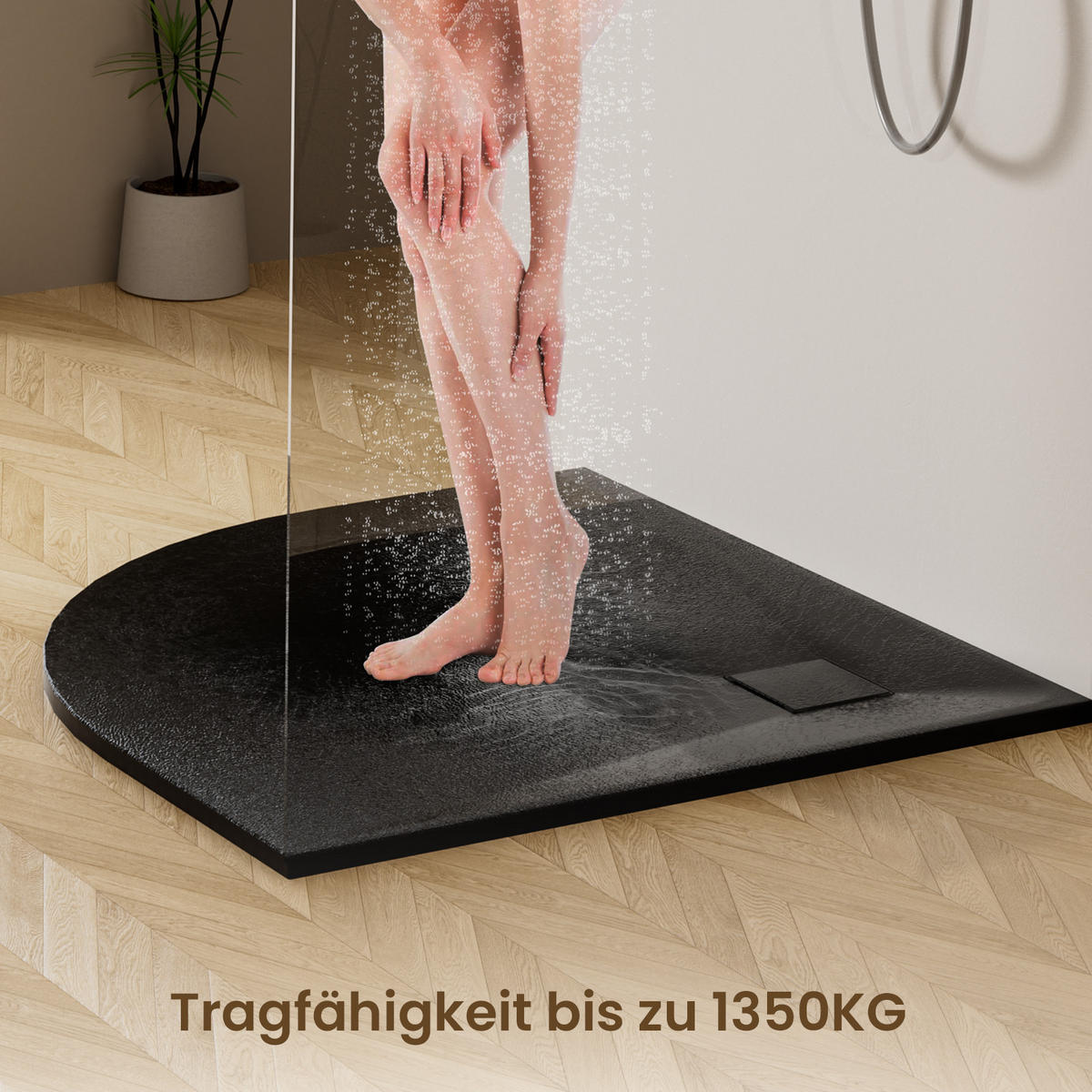 DUSCHTASSE Viertelkreis inkl. Ablaufgarnitur Schwarz 80/80 cm - Schwarz, Naturmaterialien (80/2.6/80cm) - EMKE