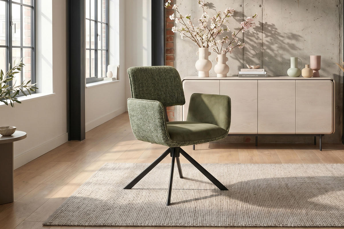 ESSZIMMERSTUHL EDENIA Grün Webstoff Drehbar (360°) (1er-Set) - Grün, Kunststoff/Textil (60/86/65cm) - KAWOLA