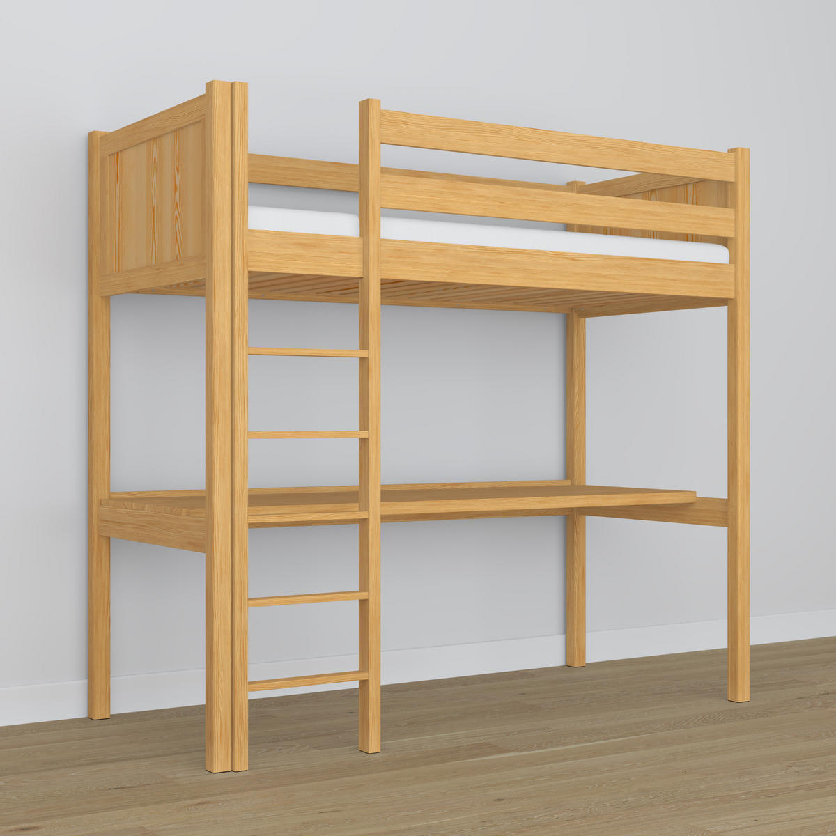 HOCHBETT N06 mit Schreibtisch Naturkiefer 90/180 - Hellbraun, Naturmaterialien/Holz (90/180cm) - N-Wood