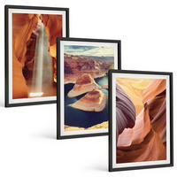 BILDER SET 3er Set - 40x60 cm Schwarzer Rahmen - Wasserfall in der Schlucht - Schwarz, Kunststoff (40/60cm) - TULUP