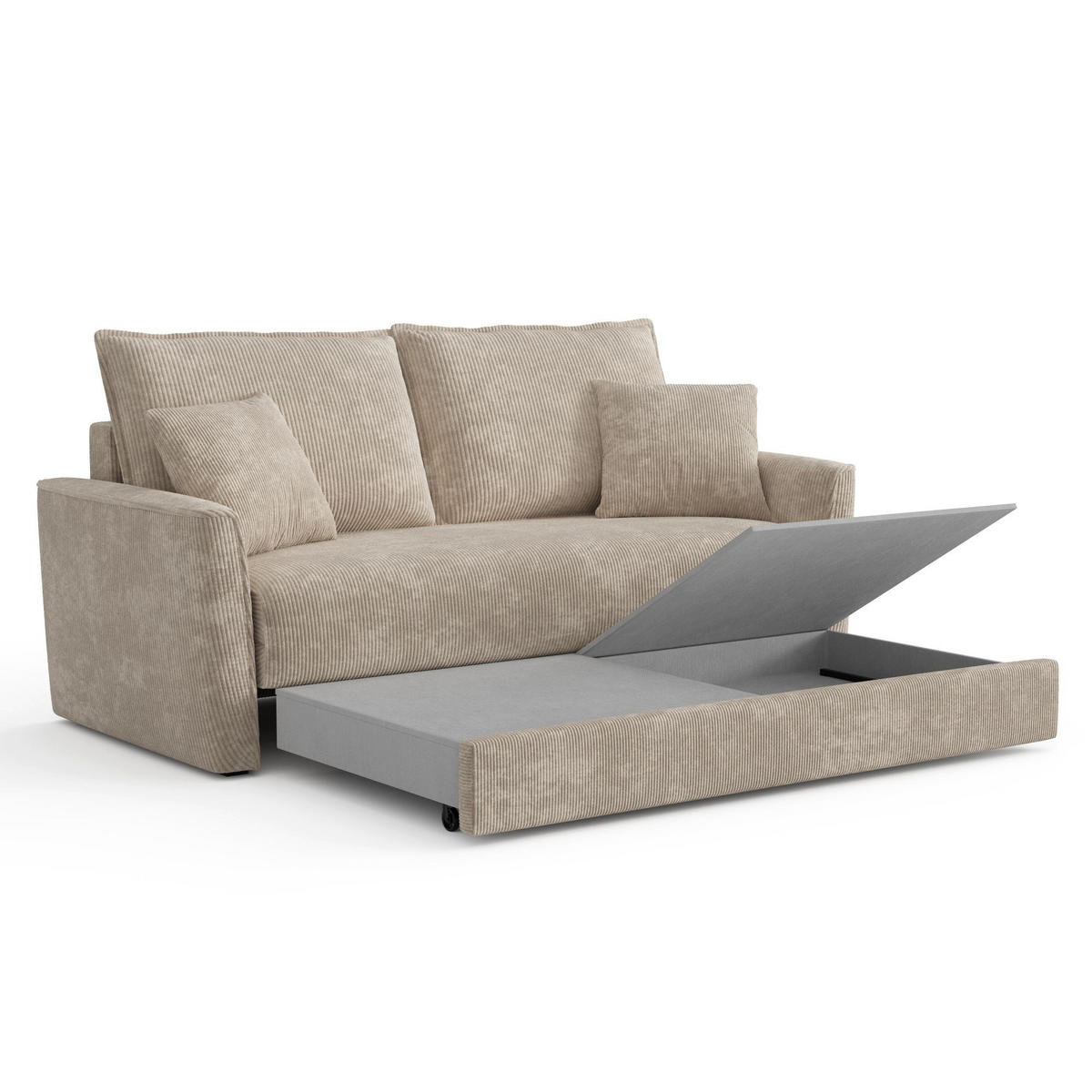 SCHLAFSOFA GERADE Gerippter Samt Taupe 180cm - Taupe, Textil (180/97/93.5cm) - Sia Home