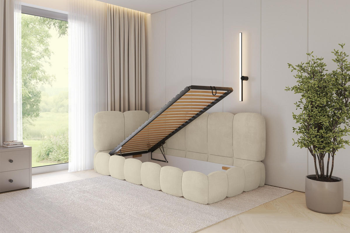 EINZELLBETT Jugendbett mit Bettkasten, Rechts - AVRY 100x200 Beige - Beige/Naturfarben, Holzwerkstoff/Textil (100/200cm) - ALTDECOR