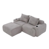 2-SITZER-SOFA aus Cord 200x174x80 cm in Hellgrau mit Cupholder & Seitentasche - Hellgrau, Textil (174/80/200cm) - Modfu