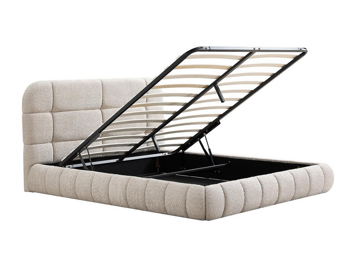 BETT mit Bettkasten - 2 Personen - Stoff - Beige - Beige, Textil (180/200cm) - Vente-Unique