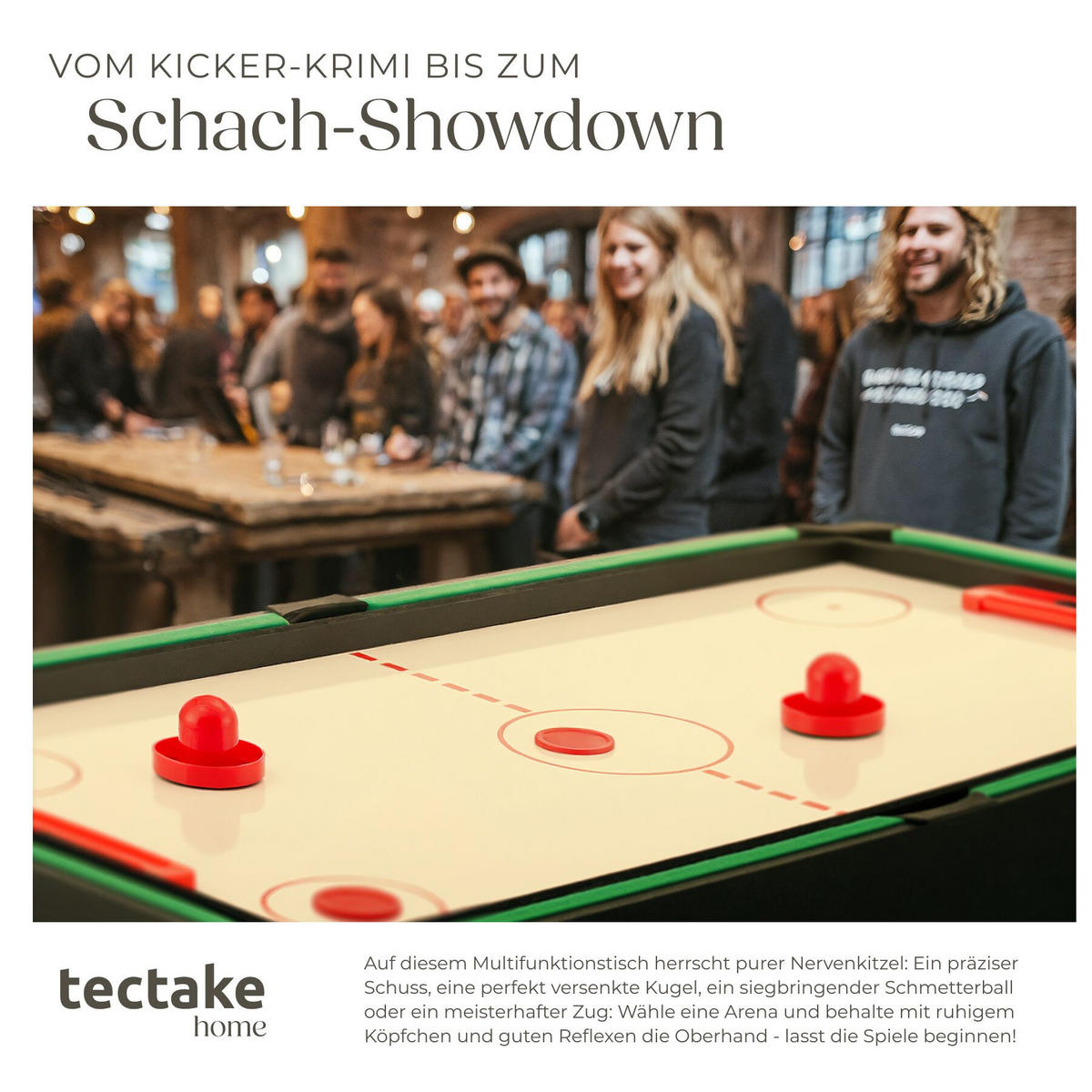 MULTIFUNKTIONALER SPIELTISCH Sirgamealot, 125 x 123 x 83 cm, schwarz/grün - Schwarz/Grün, Holz (125/123cm) - tectake