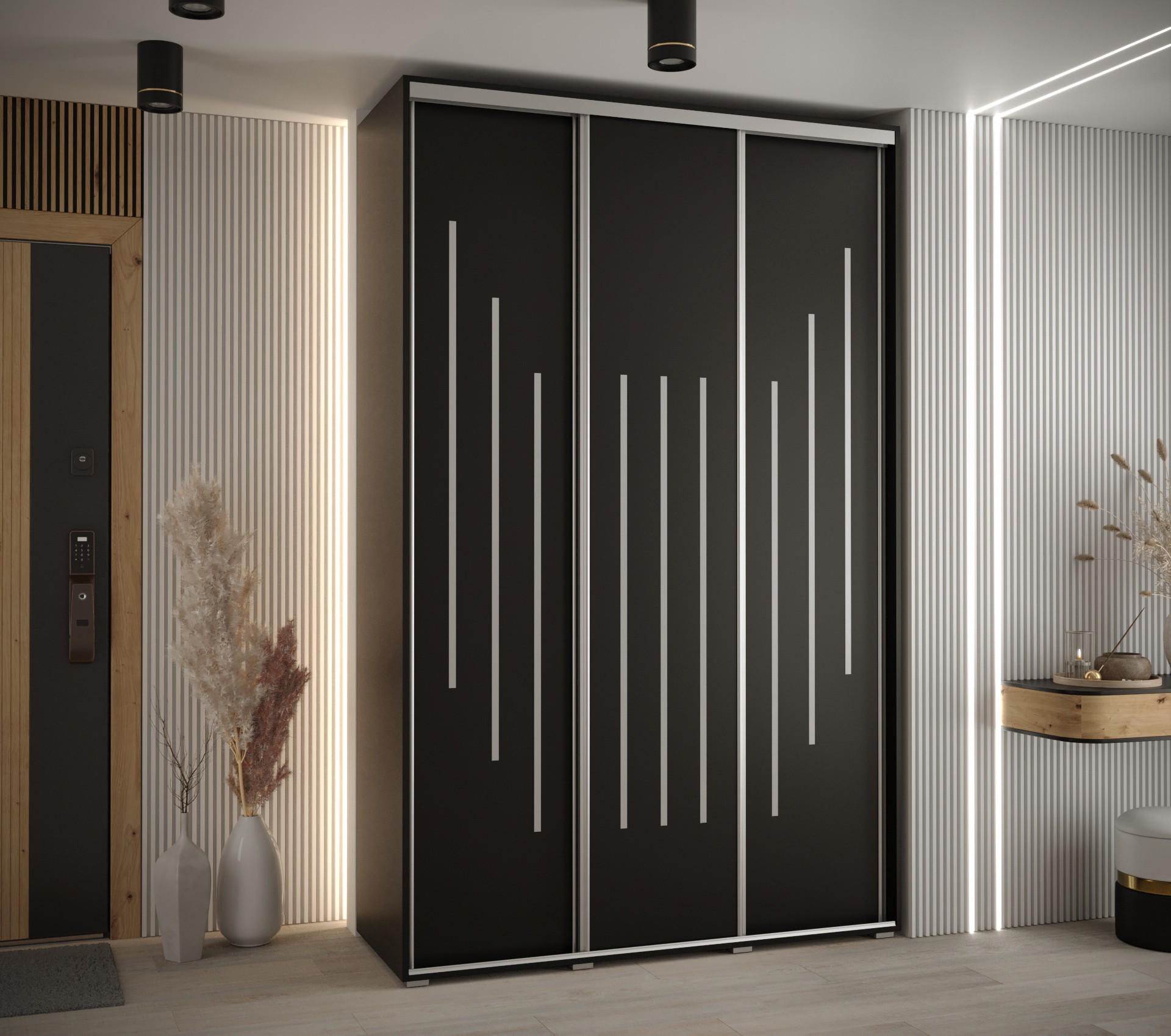 SCHWEBETÜRENSCHRANK 235,2/160/45 3-türig - Silberfarben/Schwarz, Holz/Metall (160/235/45cm) - Abiks Möbel
