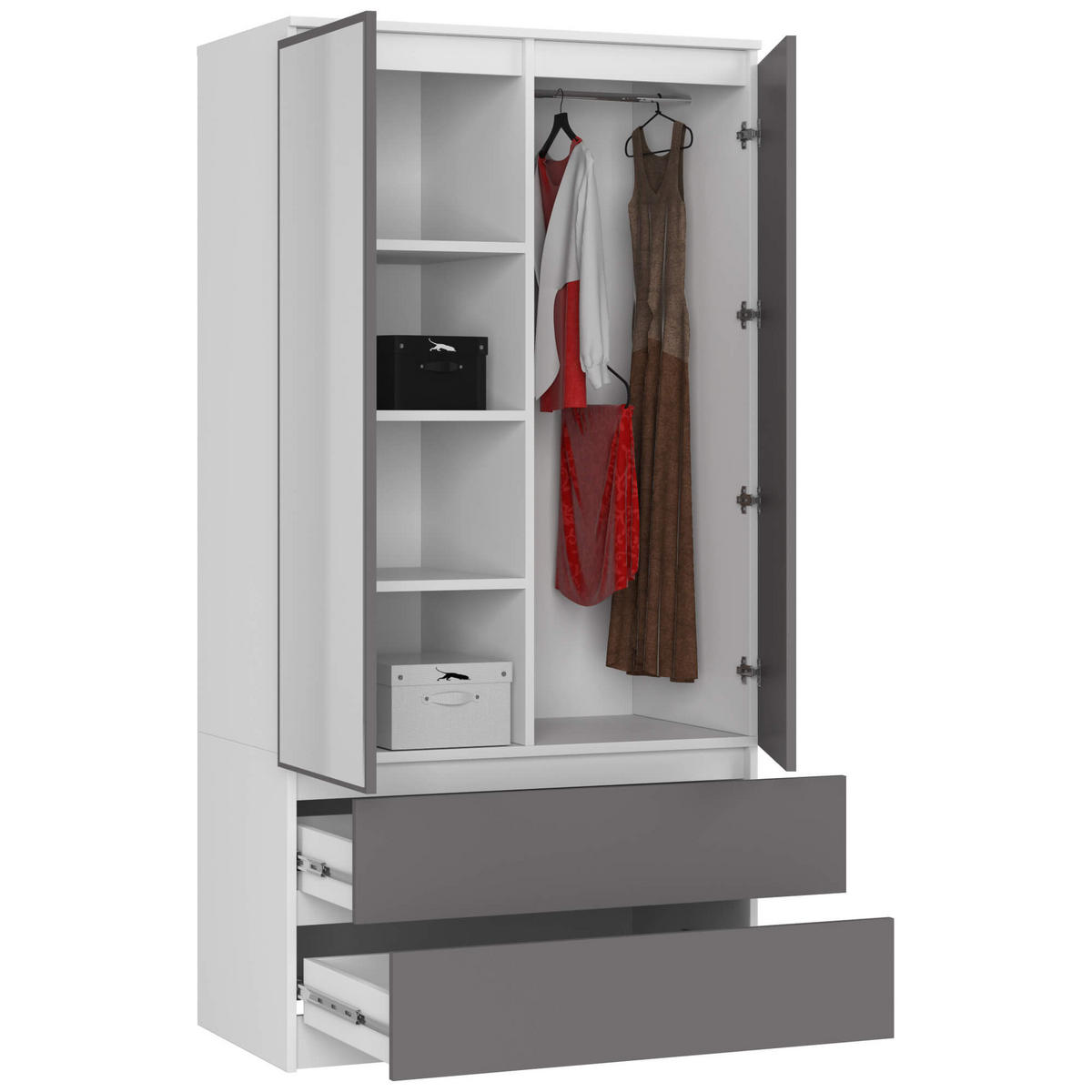 KLEIDERSCHRANK Weiß, Graphit Grau 180/90/51 - Weiß, Holzwerkstoff (90/180/51cm) - RAUMHIRSCH FURNITURE