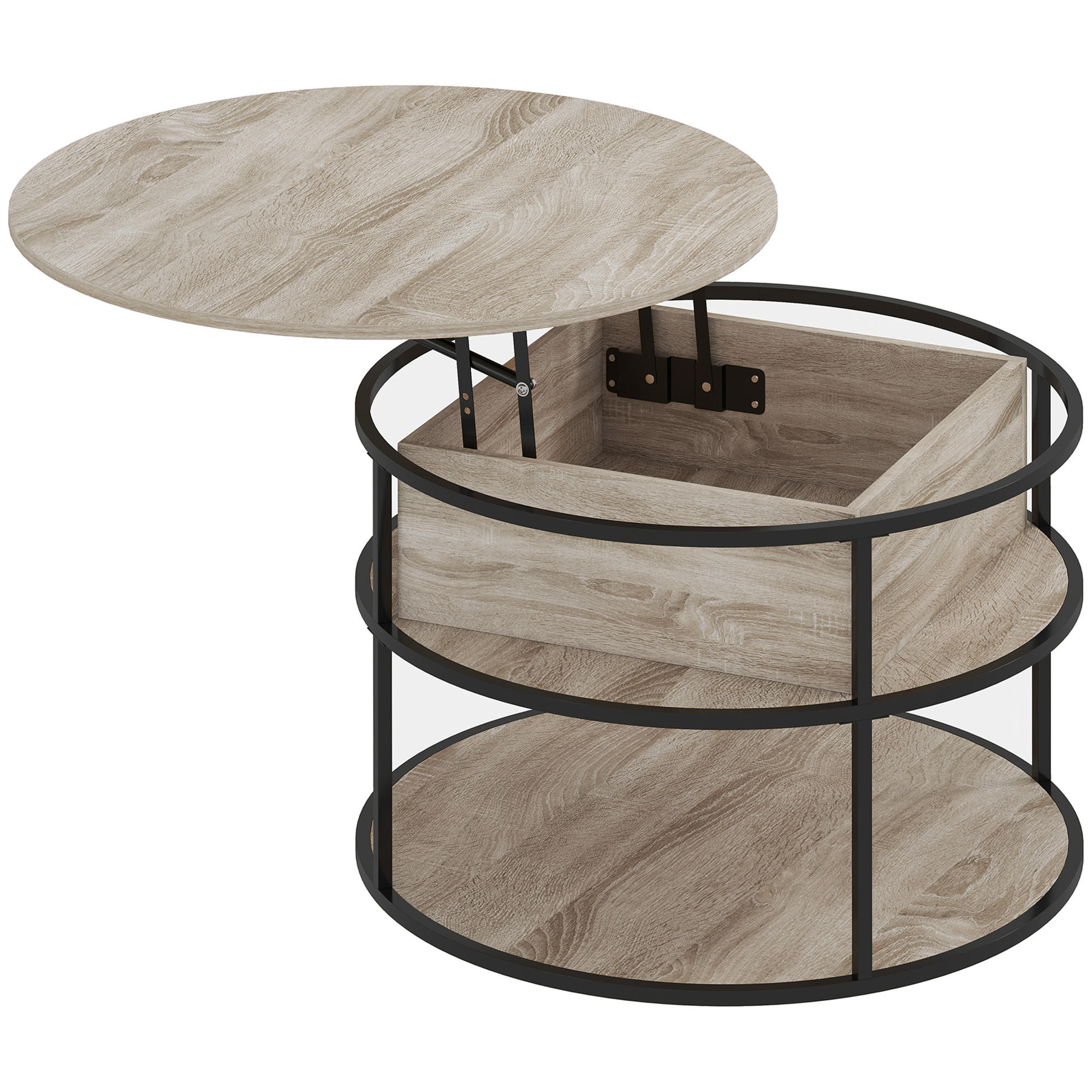 Homcom Couchtisch-Mit-Anhebbarer-Tischplatte Eiche 80x61.5x80 cm