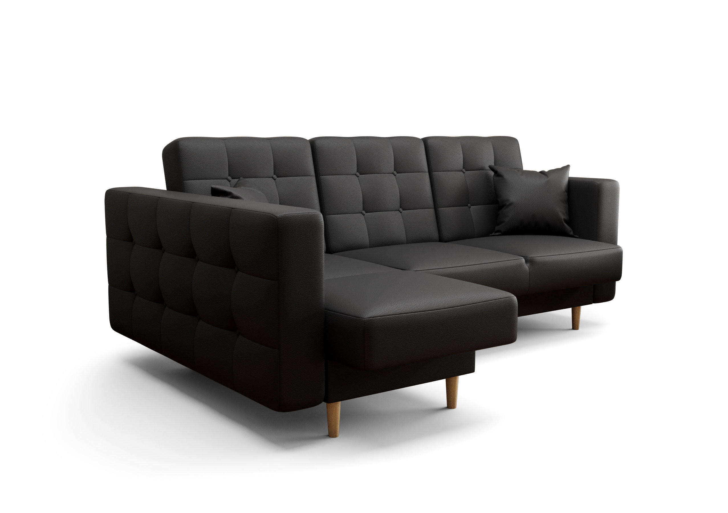 ECKSOFA KONGO RBN12, Eckcouch in L-Form mit Schlaffunktion, Farbe: Schwarz, Kunstleder, Ottomane Links - Schwarz, Textil (225/158cm) - O-Sofa