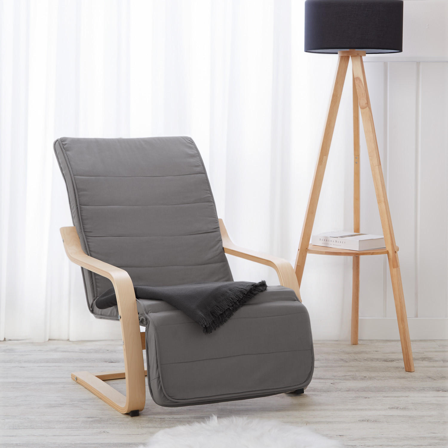 RELAXSESSEL Stoffbezug Grau, Fußstütze - Grau, Textil (66/94/62cm) - Homestyle4u