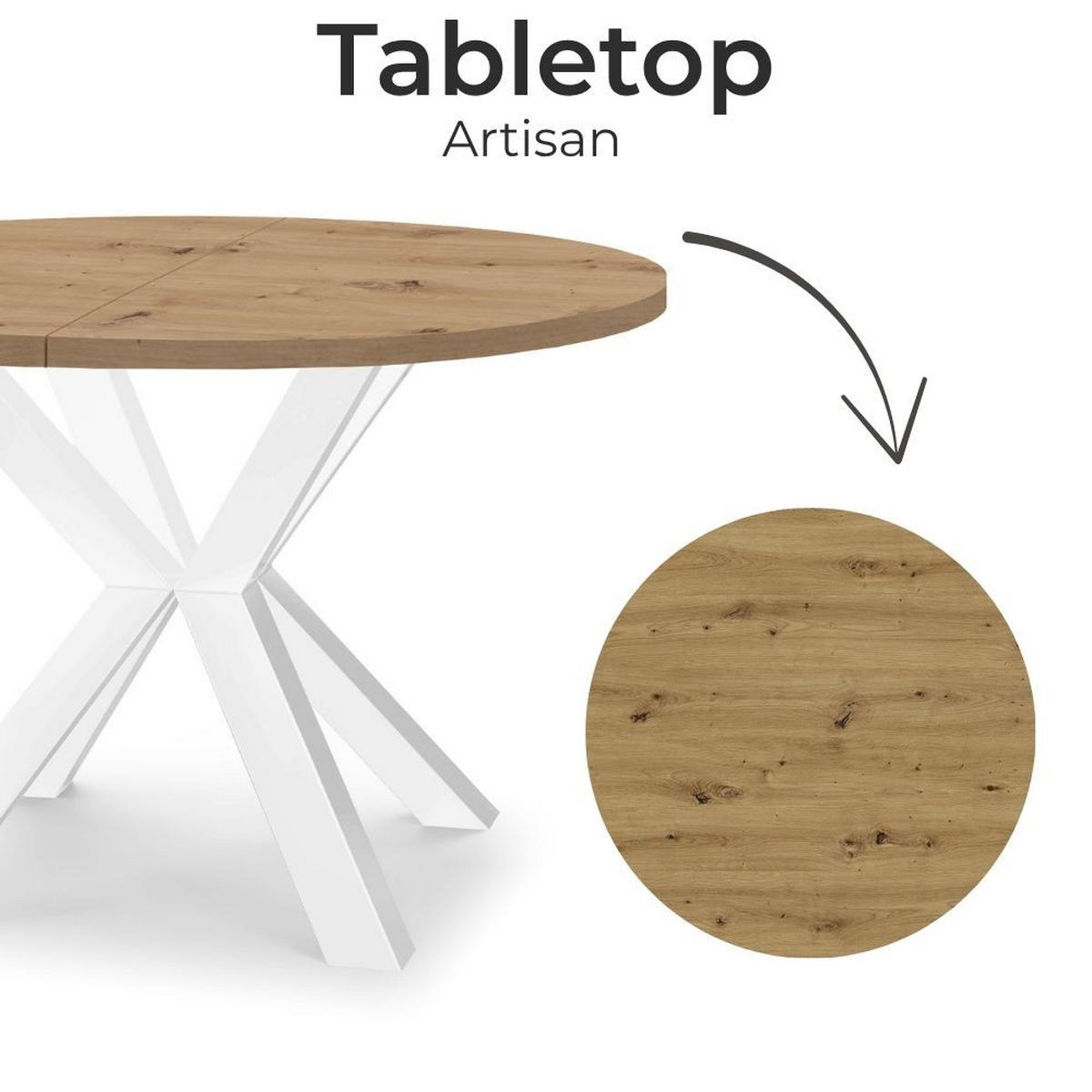 ESSTISCH RAL mit Holzbeinen, Durchmesser: 110 / 210 cm Eiche Artisan / Weiß - Eiche Artisan/Weiß, Holz (110/210/77cm) - Dekori_Interiors