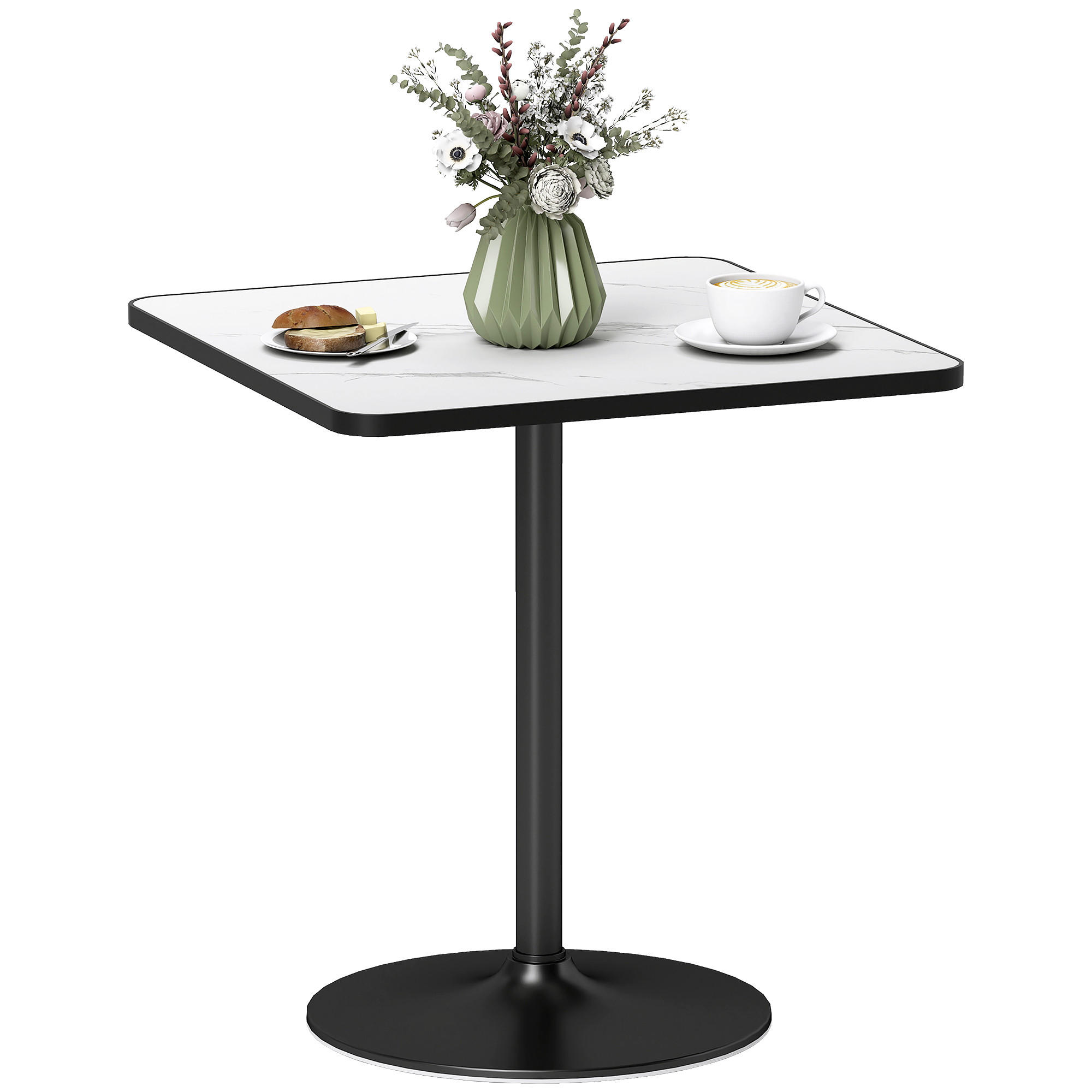 ESSTISCH Weiß Marmoroptik Rundgestell 70/70/76 cm - Weiß, Holz (70/70/76cm) - PANGIVO