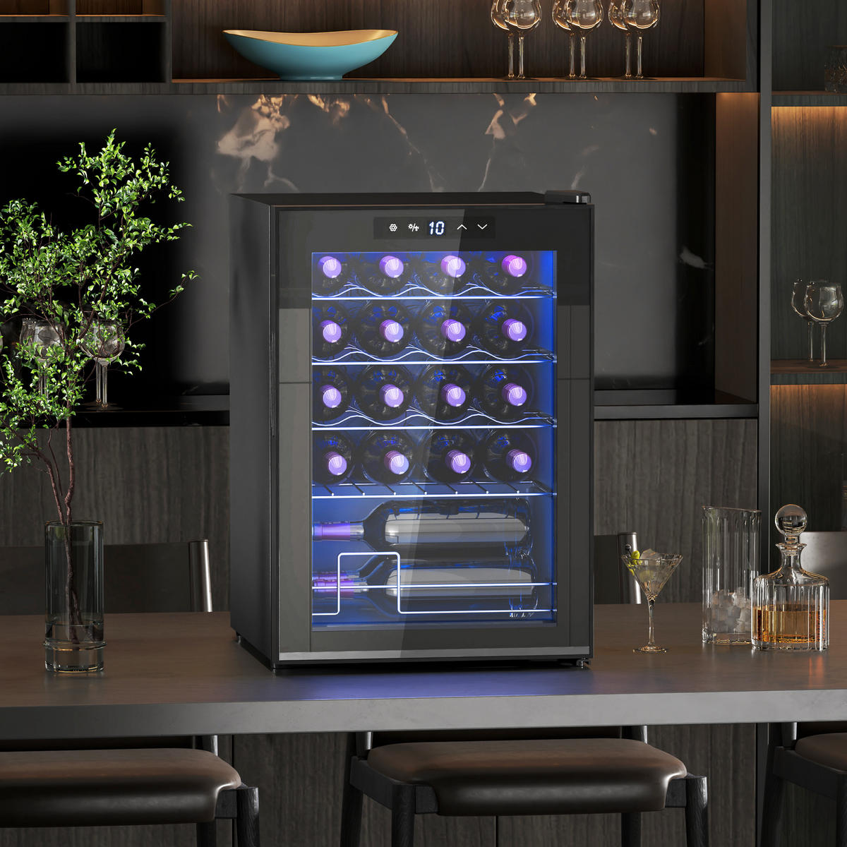 WEINKÜHLSCHRANK Metall Hartglas Schwarz - Schwarz, Metall (45/64/43cm) - HOMCOM