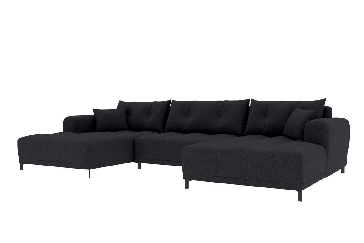 WOHNLANDSCHAFT Strukturstoff Schwarz inkl. Schlaffunktion - Schwarz, Textil/Metall (348/94/181cm) - 99rooms