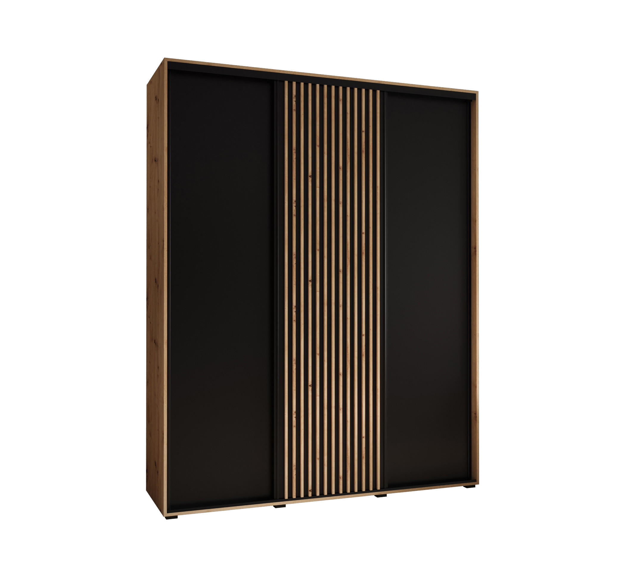 Abiks Möbel SCHWEBETÜRENSCHRANK Eiche Artisan, Schwarz, Eiche Artisan 190cm × 45cm × 235cm
