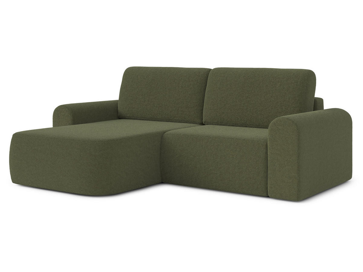 ECKSOFA L Form Otterton Olivgrün 250/180/95 cm Links mit Schlaffunktion - Schwarz/Grün, Kunststoff/Textil (180/250cm) - AX Living