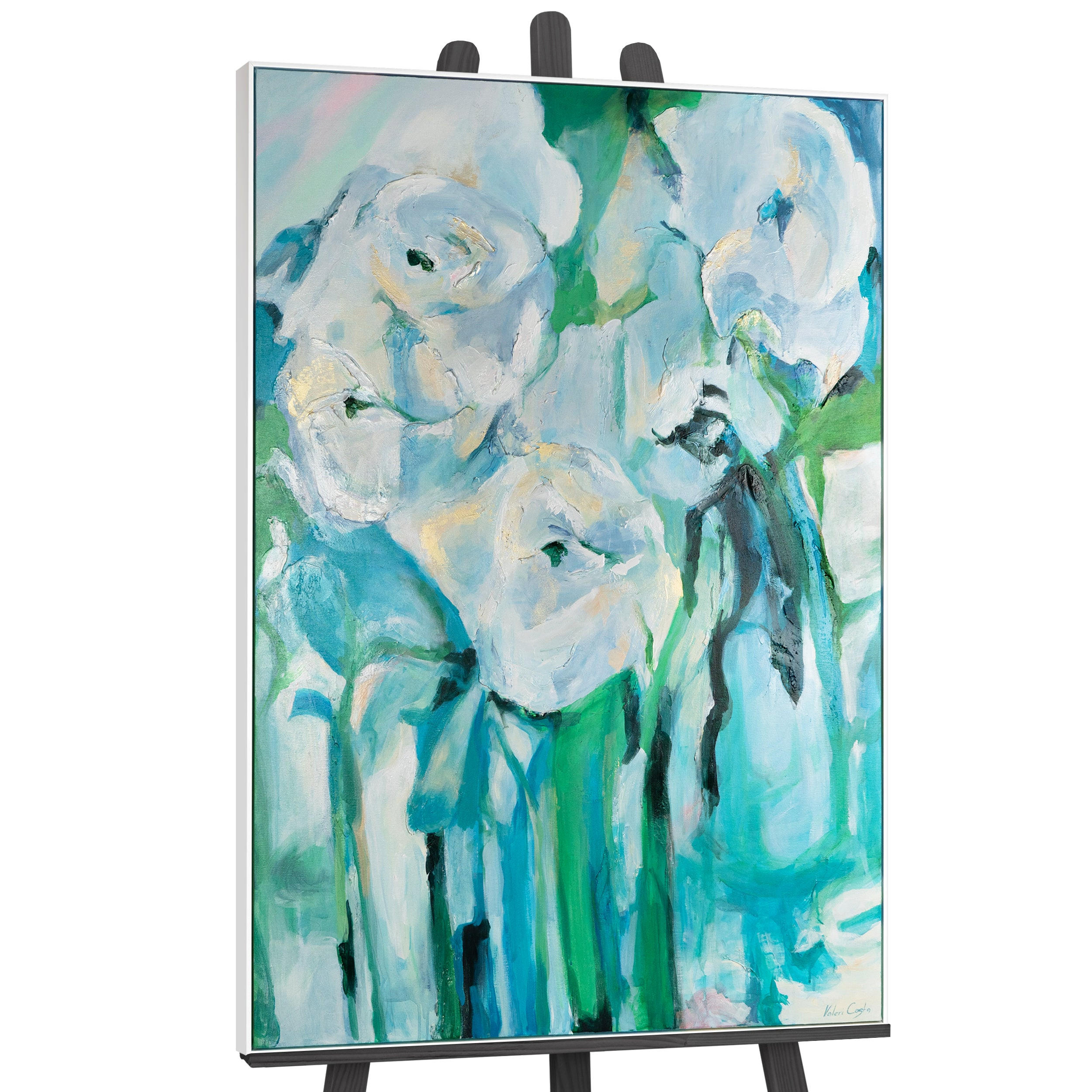 GEMÄLDE Florale Abstraktion Schattenfugenrahmen Weiß 140x100 cm - Weiß, Holz (140/100cm) - YS-art gallery