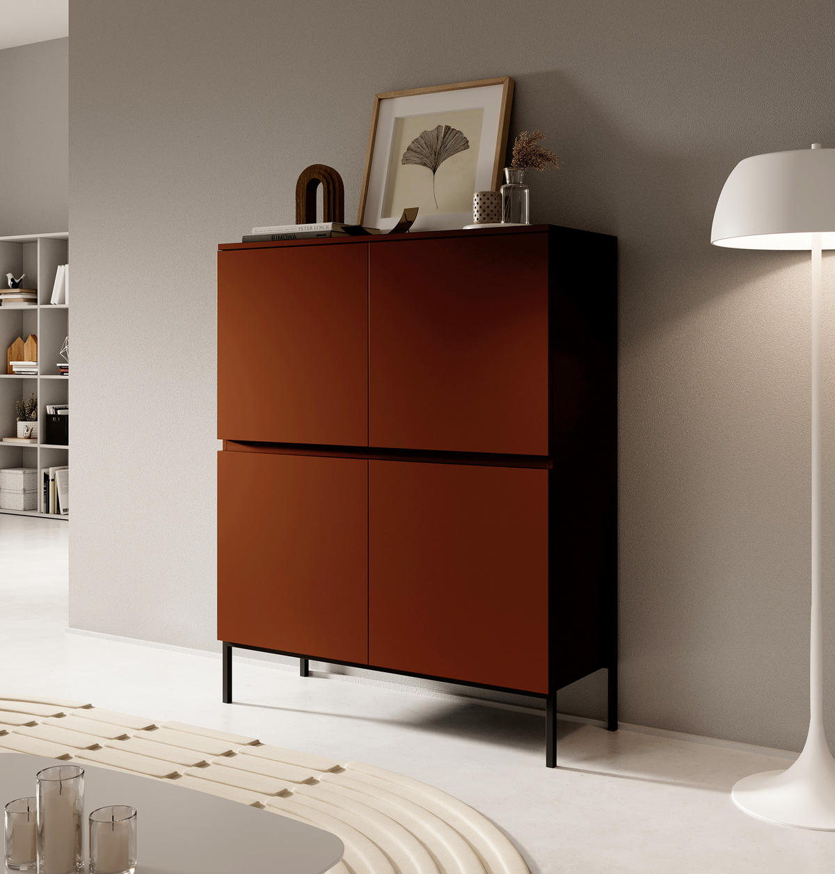 HIGHBOARD Bemmi Ziegelrot mit Metallbeinen 100 cm - Dunkelorange/Schwarz, Holzwerkstoff/Metall (100/122/35cm) - Selsey