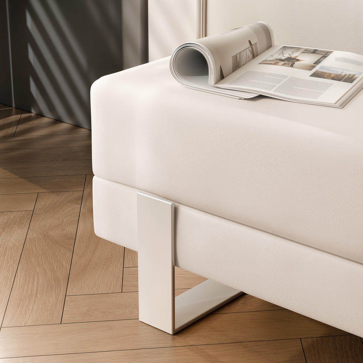 POLSTERBANK RIVA 80 cm Kaschmir / Creme ,Metallgestell - Creme, Metall (80/47/35cm) - Idohome