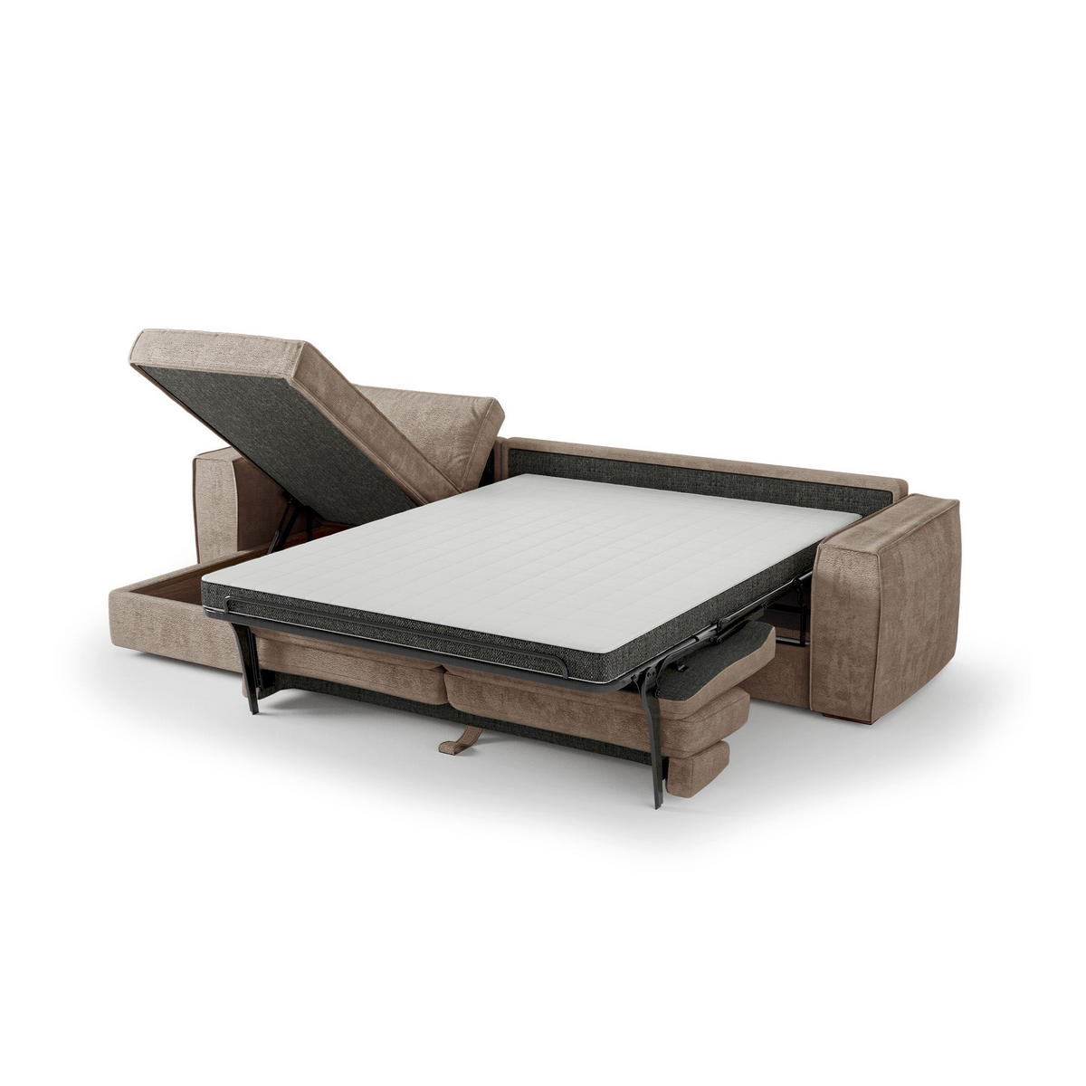 LINKSECK-SCHLAFSOFA MIKA Köpergewebe mit weichem Griff Taupe 292cm - Taupe, Textil (292/100cm) - Premium Interiors