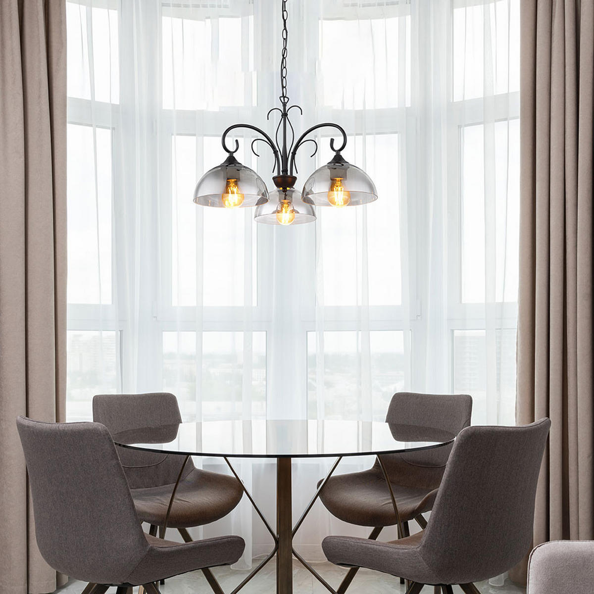 LED HÄNGELEUCHTE Metall Schwarz-matt - Schwarz, Glas (56/56/120cm) - Globo Lighting