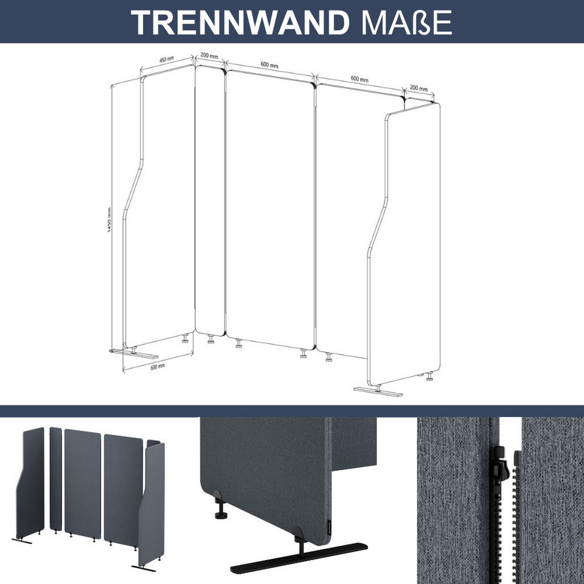 AKUSTIK-TRENNWAND mit Schalldämmung PEOLT 145x280x1,8cm Anthrazit Stellwand - Anthrazit, Kunststoff (280/145/1.8cm) - DELUKE