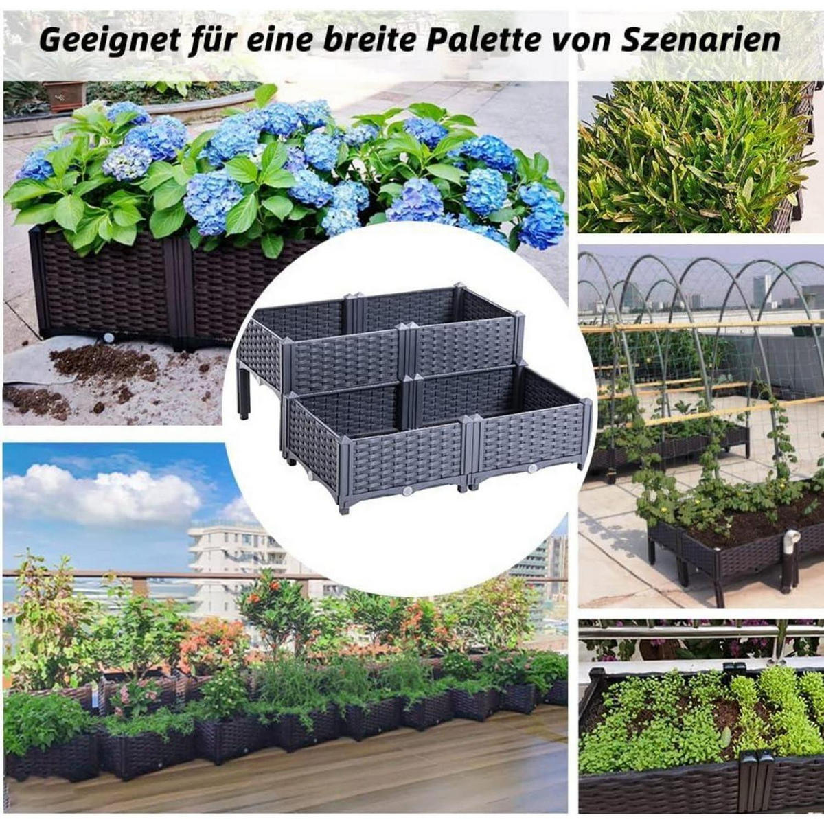 HOCHBEET Kunststoff-Rattan Graublau 80 x 80 cm - Grau, Kunststoff (80/38/80cm)