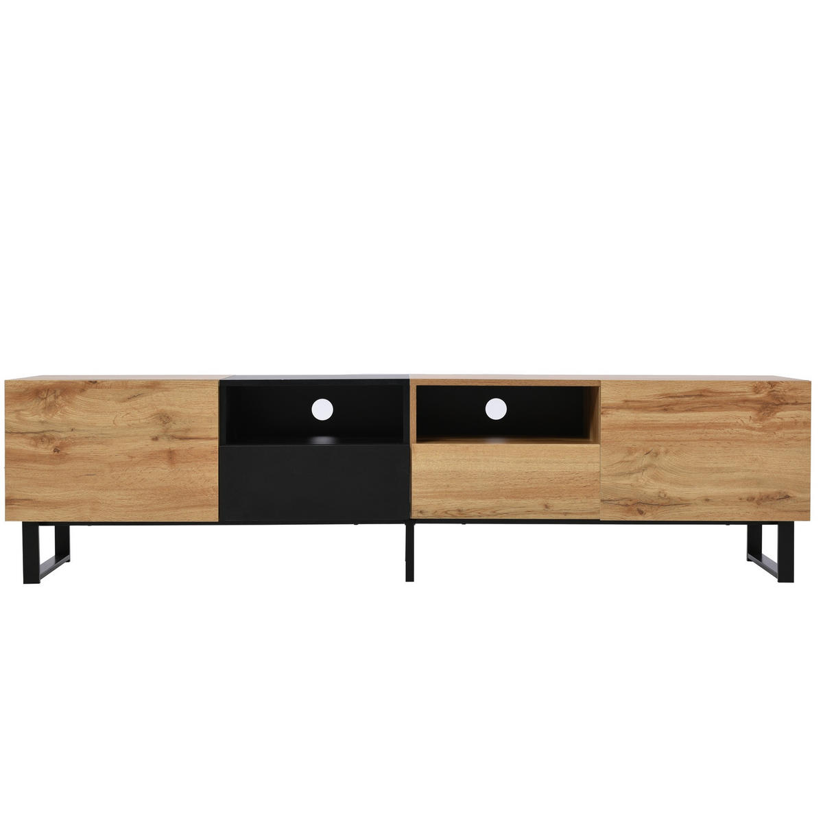 TV-LOWBOARD aus MDF 190x38x48 cm Schwarz/Naturholz mit 2 Türen und 2 Schubladen - Naturfarben, Holzwerkstoff (190/48/38cm) - IVMEU