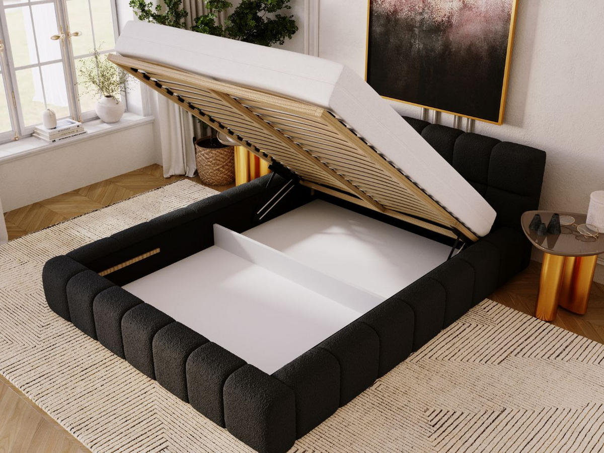 POLSTERBETT Alicante Bouclé-Stoff 180x200 Schwarz - Schwarz, Textil (180/200cm) - Graingold