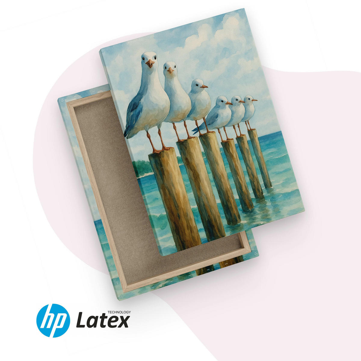 LEINWANDBILD Bemalte Möwen Meer 50/70cm - Blau/Beige, Textil (50/70cm) - Muralo