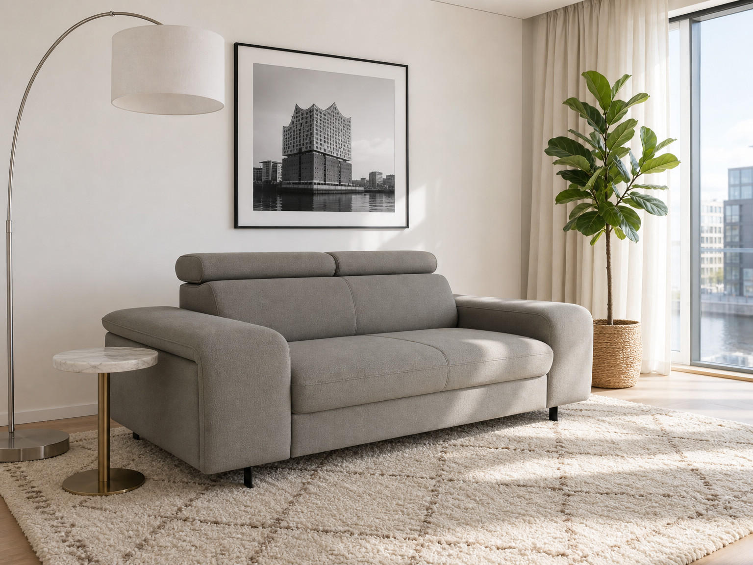 2,5-SITZER Vaasa Flachgewebe Grün klappb. Kopfstützen 198/100/81 cm - Graubraun, Kunststoff/Textil (198/81/70cm) - foamnova