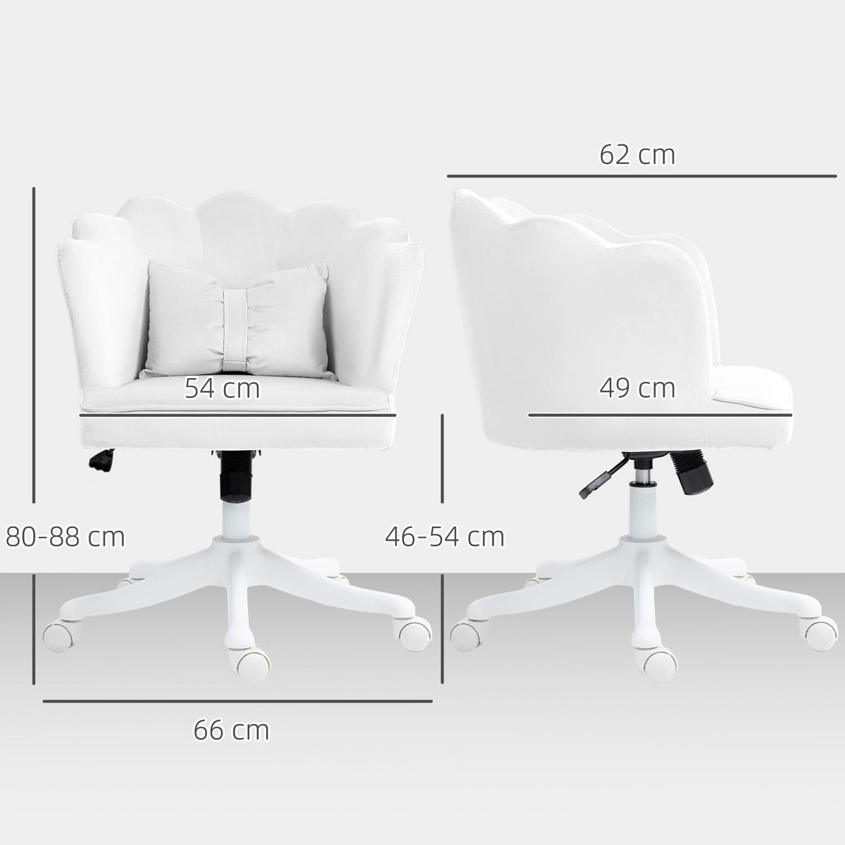 BÜROSTUHL Schreibtischstuhl mit Armlehne, Wippfunktion für Schlafzimmer, Weiß - Weiß, Kunststoff (62/88/66cm) - HOMCOM