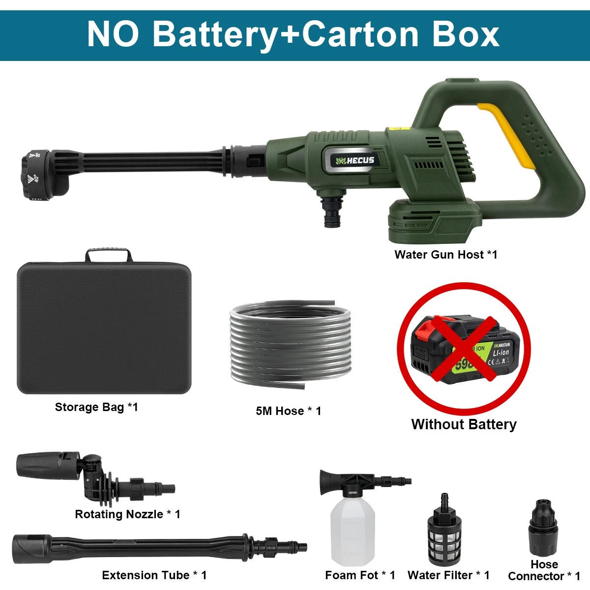 ELEKTRO-HOCHDRUCKREINIGER 6 IN 1, 200 Bar 3 Gänge bürstenloser, für Makita 18 V Batteriestifte, Ohne Batterie - Grün, Kunststoff (45/23cm) - Coonoor