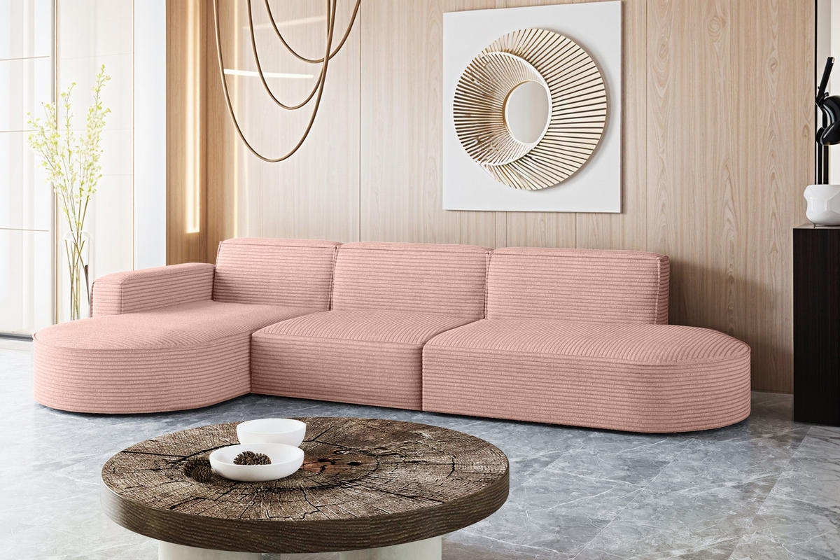 ECKSOFA Designer, Sofa L form MODENA 302 cm stoff Poso Rosa Links - Rosa, Holz (302/296cm) - Kaiser Möbel