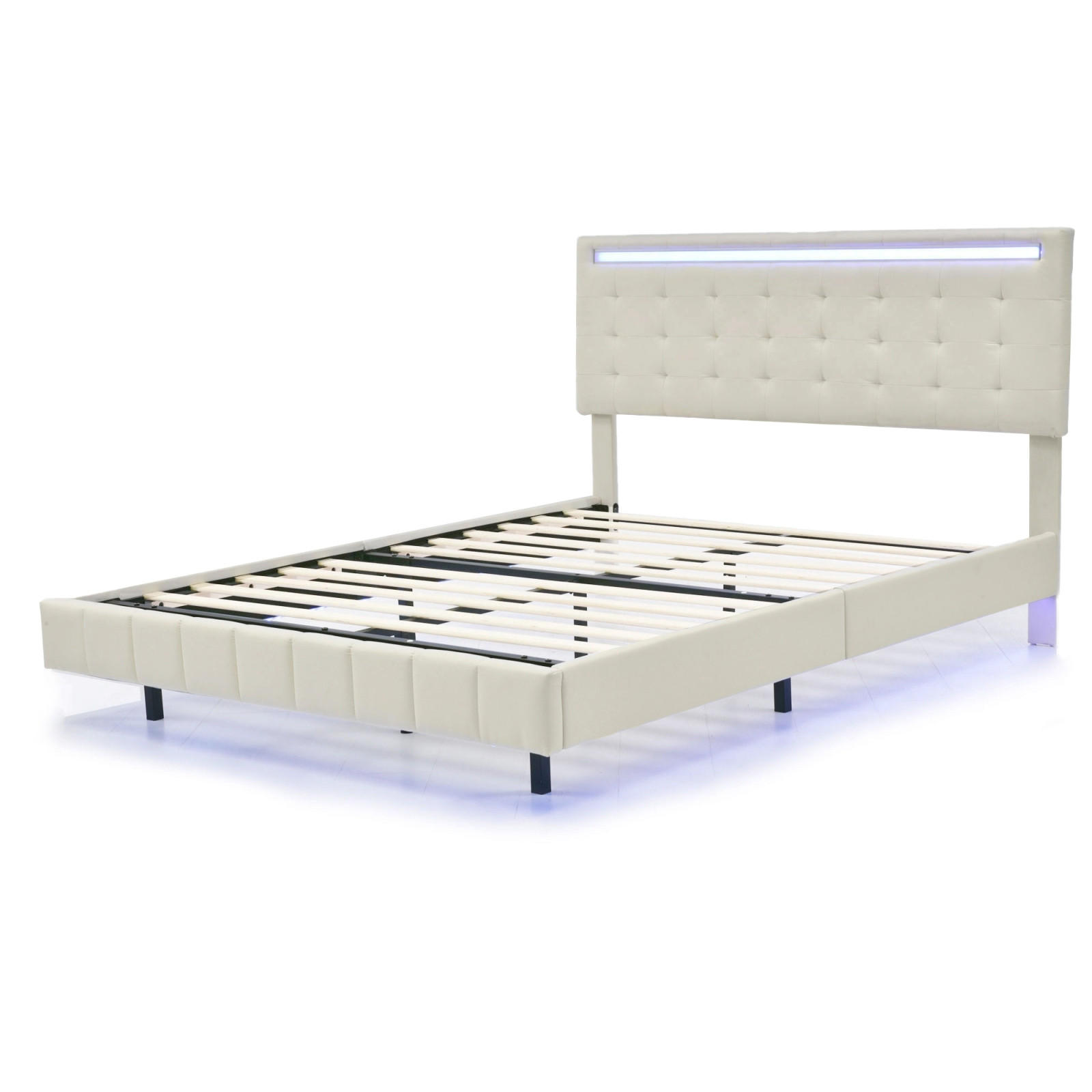 POLSTERBETT 140x200 cm mit LED, Kopfteil, Lattenrost, Leinen, Beige - Beige, Metall (140/200cm)