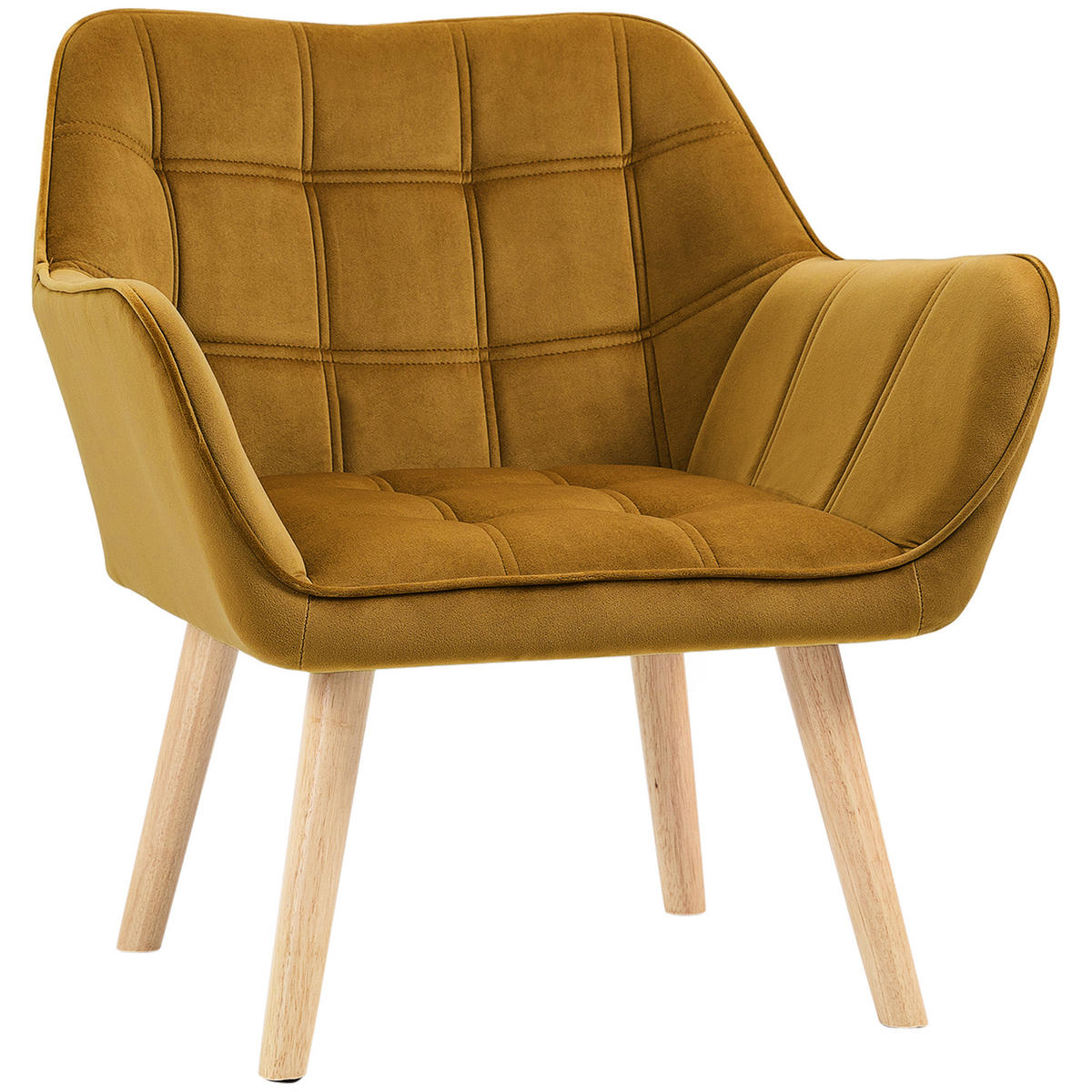 POLSTERSESSEL, Skandi Design, bis 120 kg, Kautschukholzbeine - Currygelb/Gelb, Textil (61.5/71/67cm) - HOMCOM