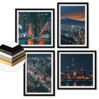 WANDBILDER 4er-Set - 50x50 cm & 40x60 cm Schwarzer Rahmen - Bergpanorama der Stadt bei Nacht - Schwarz, Kunststoff (50/50cm) - ArtPrintCave