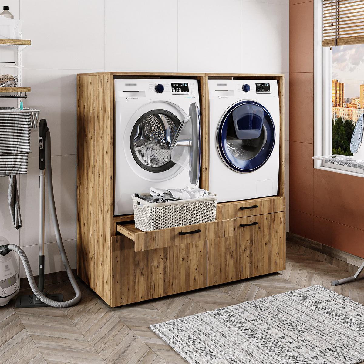 WASCHMASCHINENSCHRANK Serie 2 134cm Breit, 145cm Hoch - Eichefarben, Holzwerkstoff (134/145/67cm)