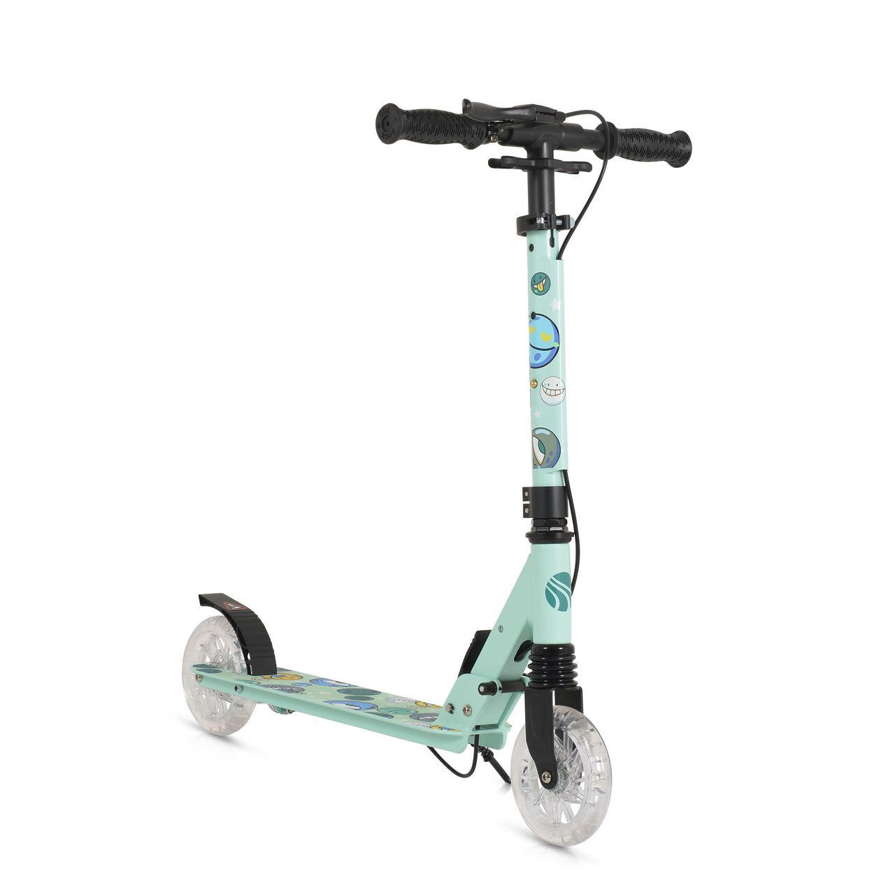 KINDERROLLER Snazzy faltbar grün Hinterradbremse Seitenständer LED-Räder 100 kg - Grün, Metall (89/40/74cm)